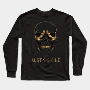 cyberpunk skull, gold, minimalist, just smile , tshirt design Long Sleeve T-Shirt